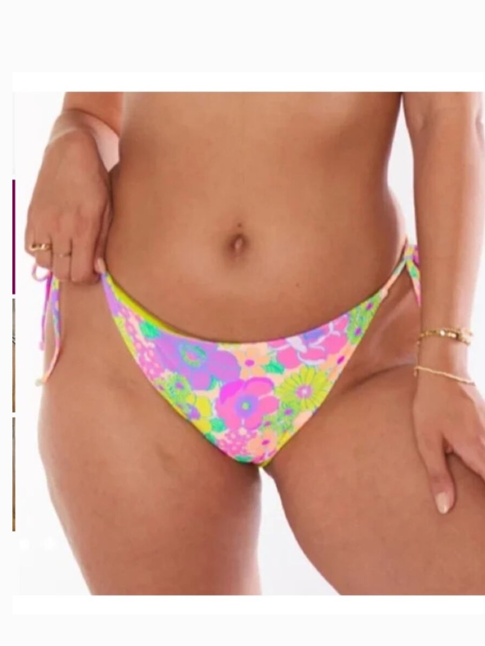 Show Me Your MuMu Floral Neon Daze Tie-Side Bikini Bottoms size Small